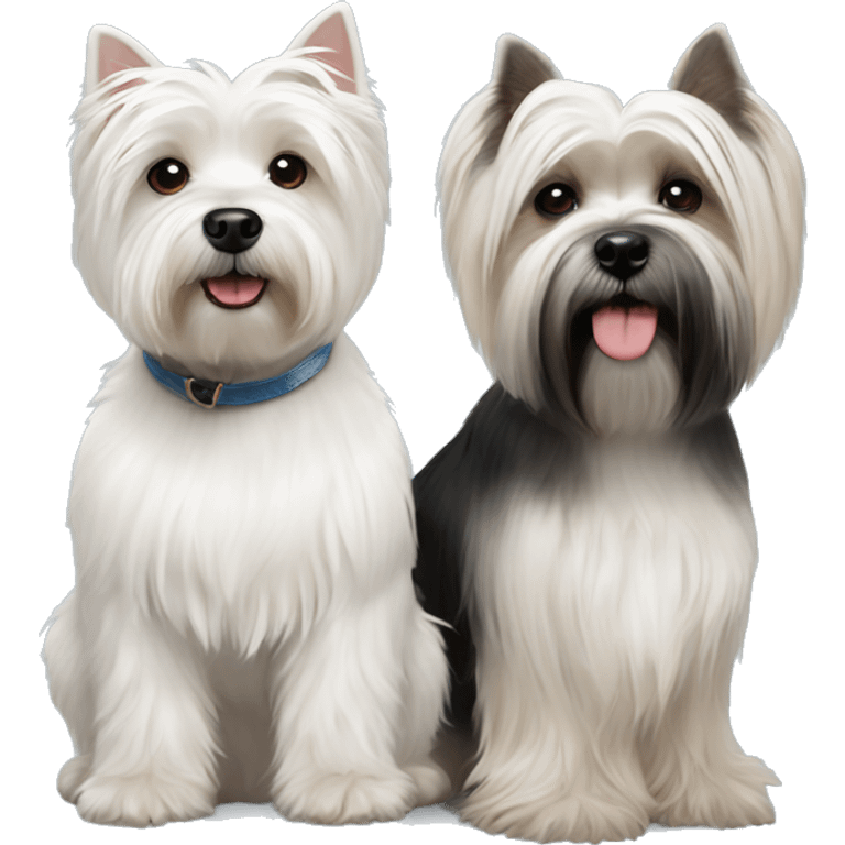 West highland terrier and Scottish terrier and shih tzu sitting together friends emoji