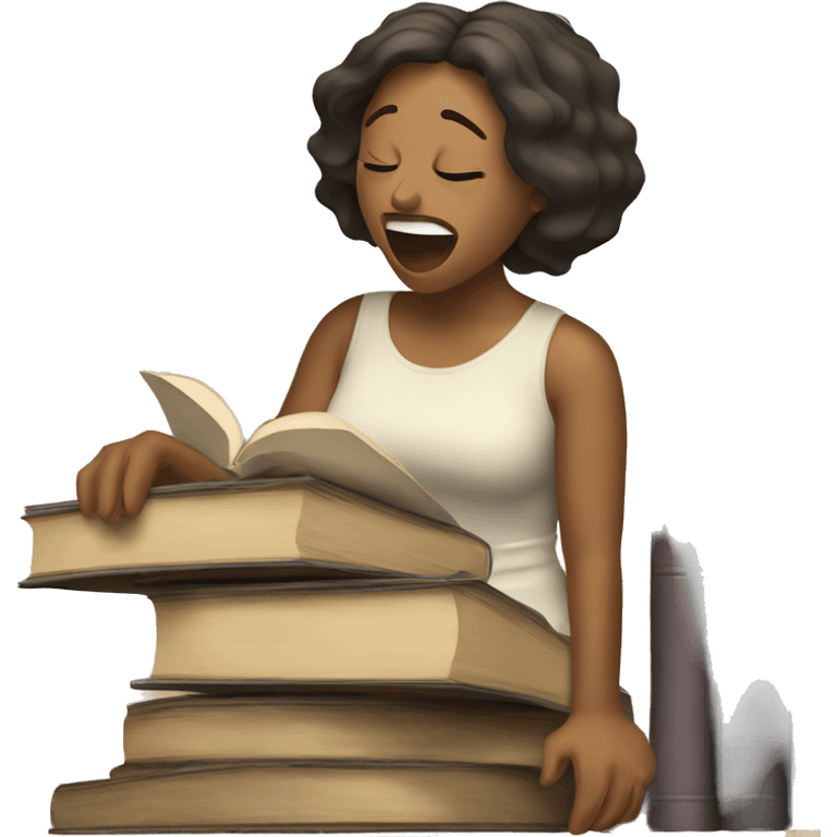 a singer singing on discarded books emoji