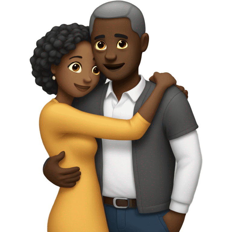 Black man and wife hug. emoji