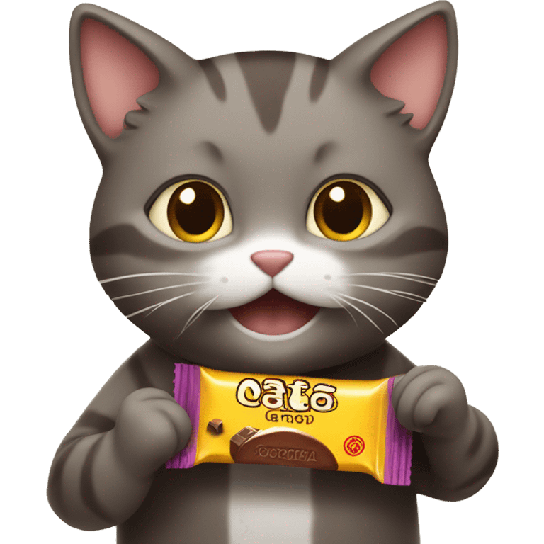 Small cat eating a chocolate bar emoji