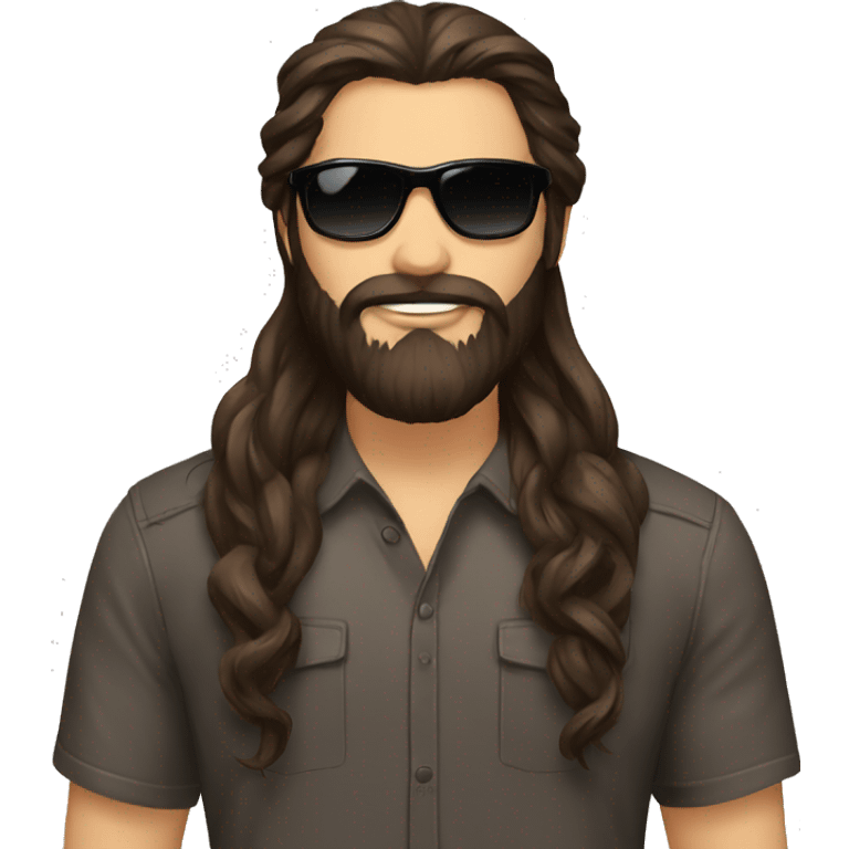 Darkbrown Long hair, hairknot,  male, beard,sunglasses emoji