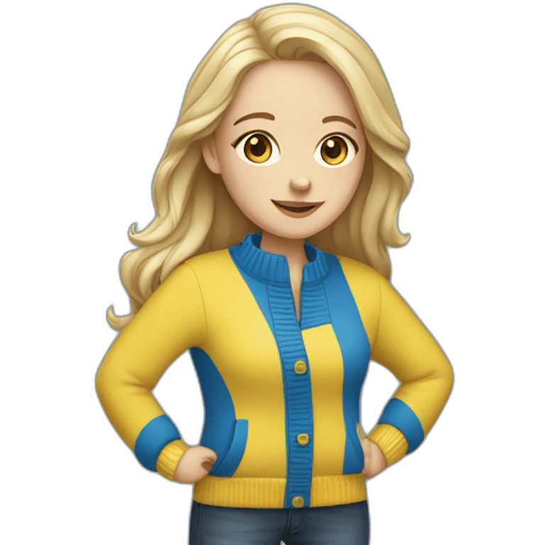 White Girl in blue and yellow sweater emoji