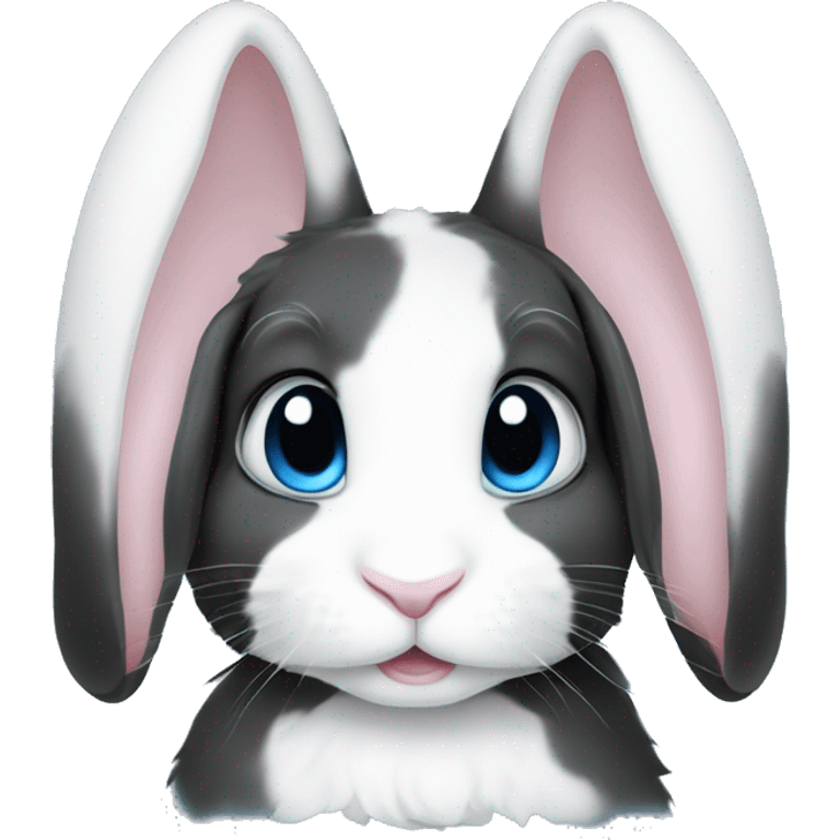 Black and white lop ear rabbit with blue eyes emoji