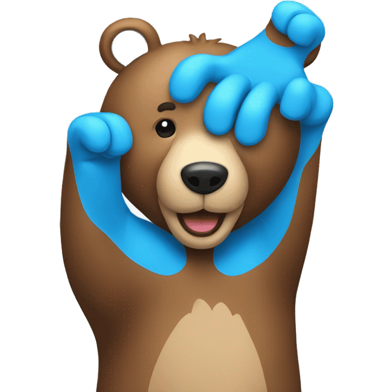 A bear that is the colored blue and giving a high five  emoji