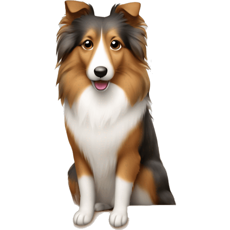 Shetland sheepdog sitting in cardboard emoji