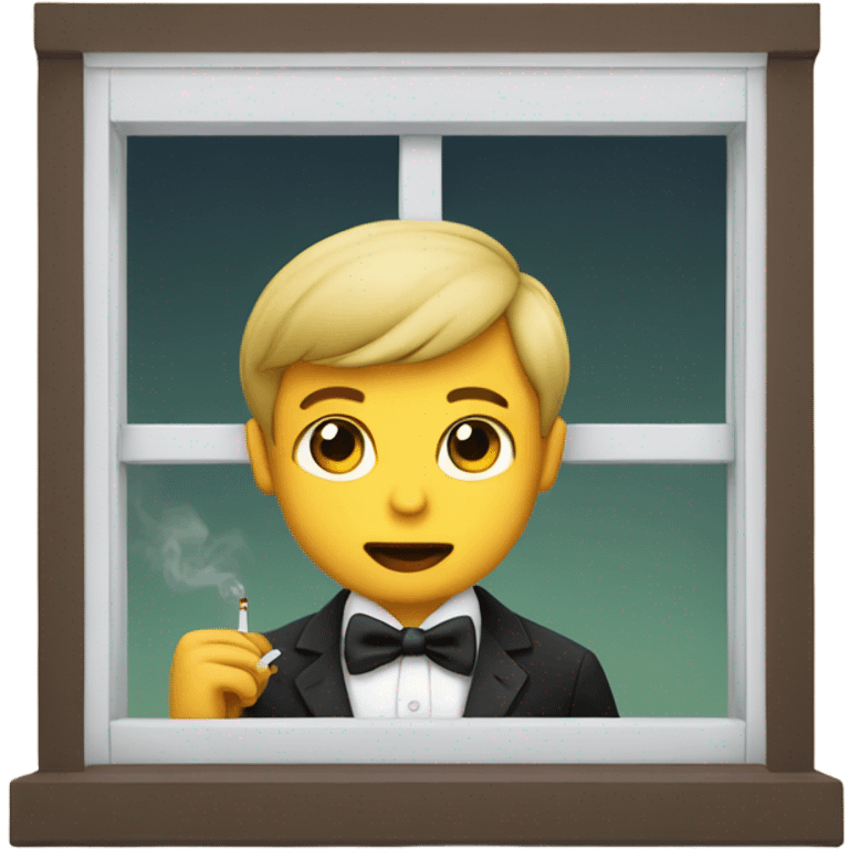 boy with bowtie by window with cigarette in mouth emoji