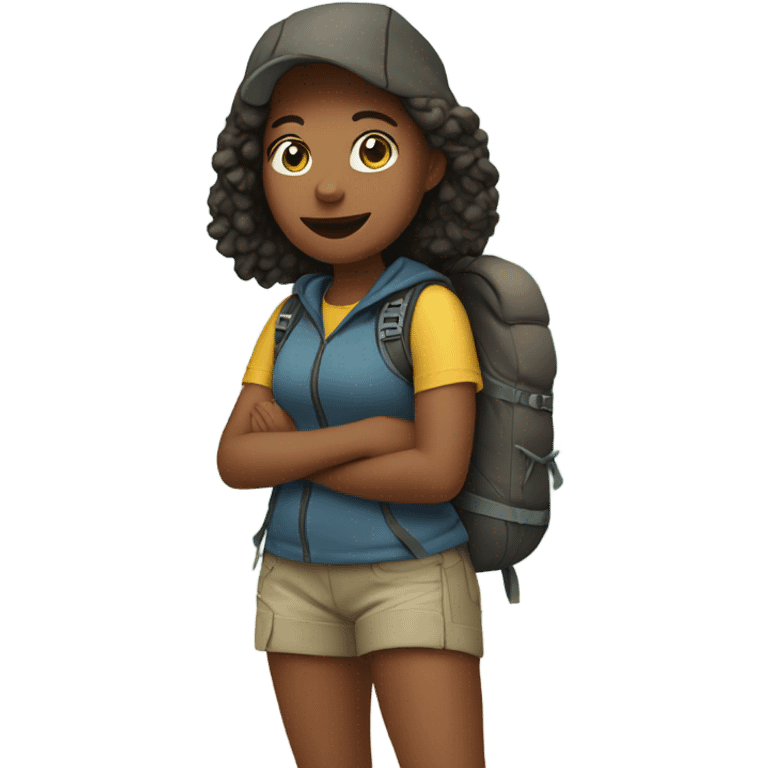 Young adult girl hiking with shorts and a hoodie and a backpack emoji