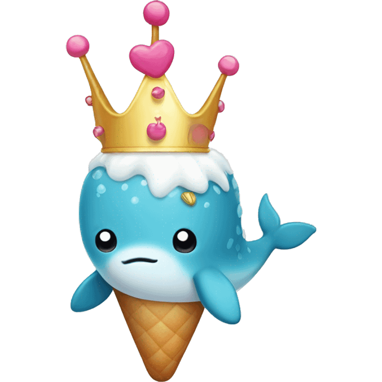 Narwhal with a crown and tutu and ice cream cone emoji