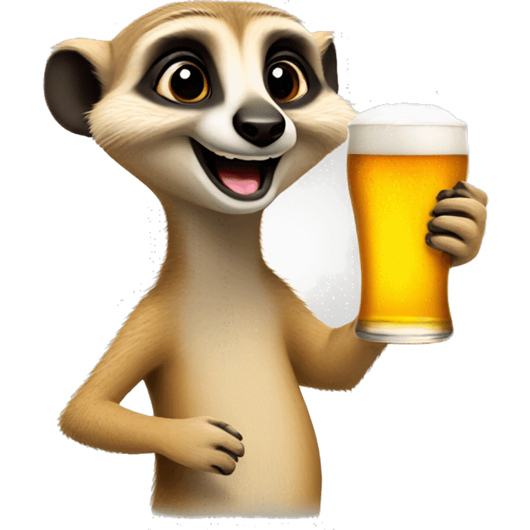 A smiling meerkat with a beer in hand emoji