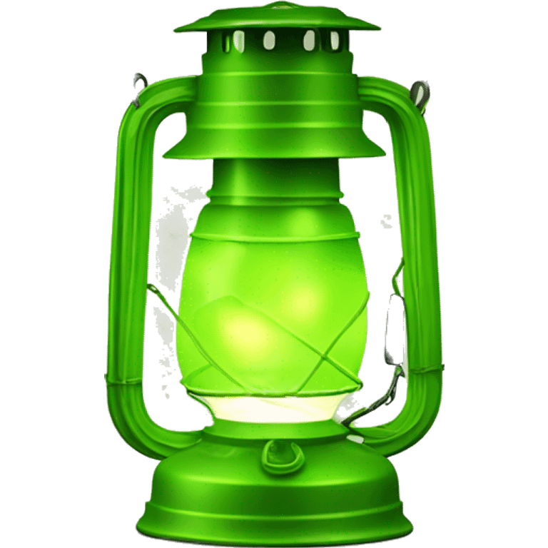 Realistic camping lime green lit camping lantern lisolated. emoji