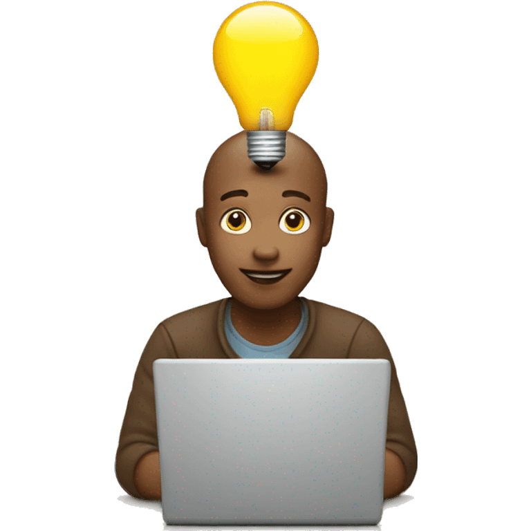 the person behind the laptop with an idea, bulb emoji