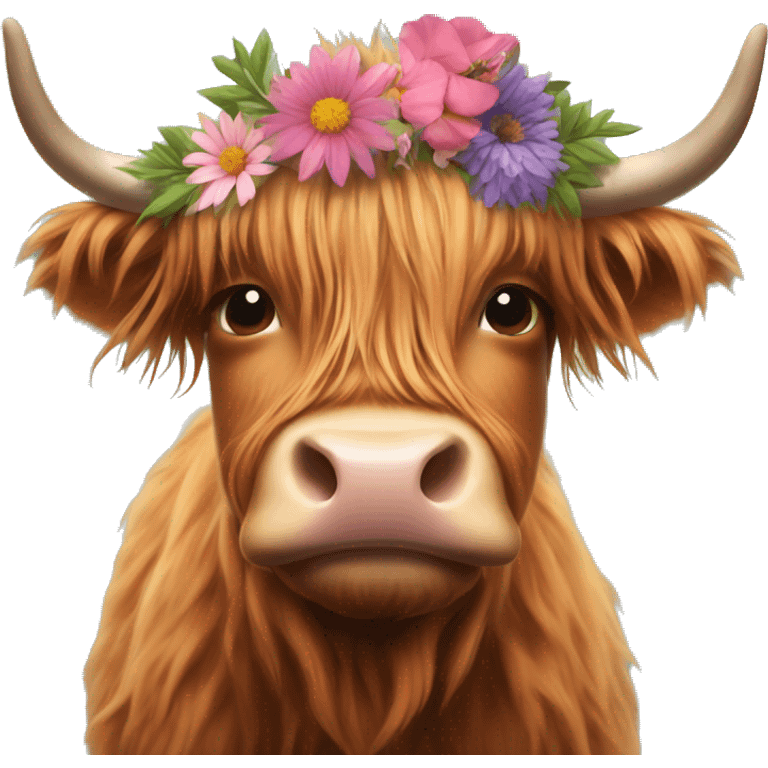 Highland cow with a flower headband emoji