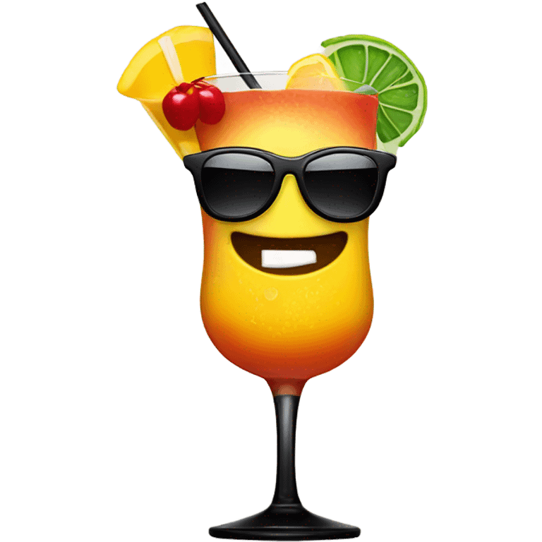 the sun in black glasses holds a cocktail in his hand emoji