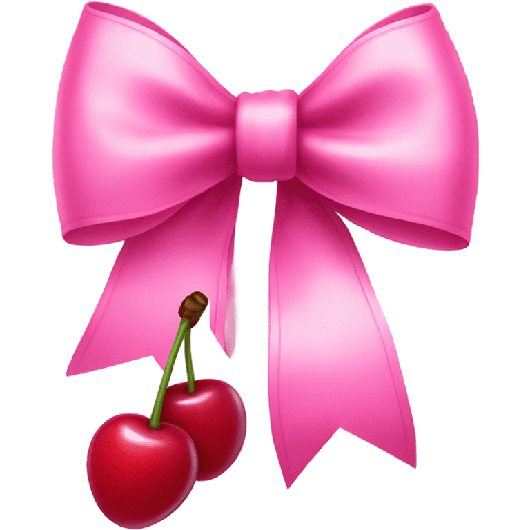 Long Pink bow with cherries hanging down emoji