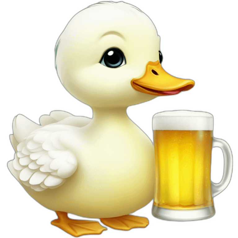 baby white duck with a beer emoji