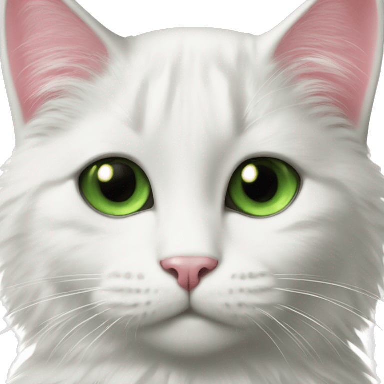 fluffy tuxedo cat with green eyes and pink nose emoji