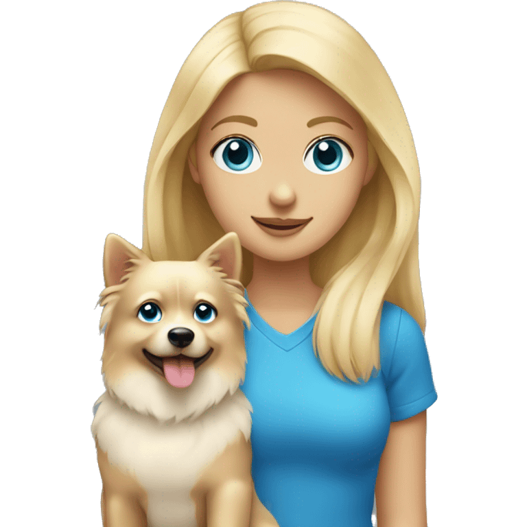 Blonde girl blue eyes holding spitz  emoji