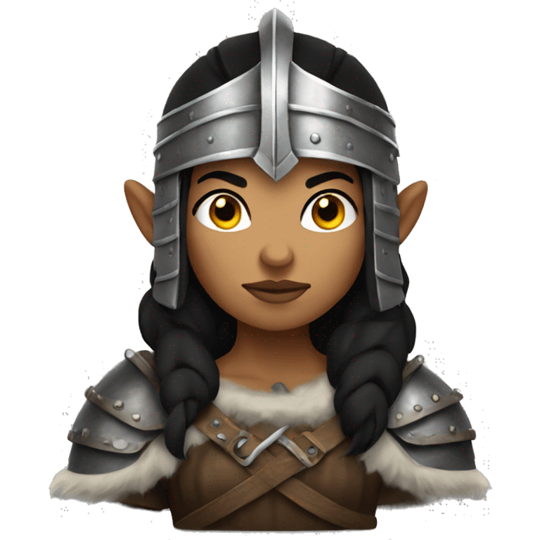 Viking woman warrior with Black hair and a helmet without horns emoji