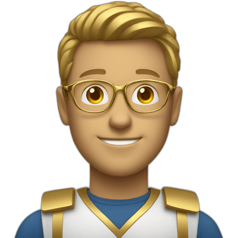 cyber security fellow with blue eyes gold color glasses border medium smile emoji