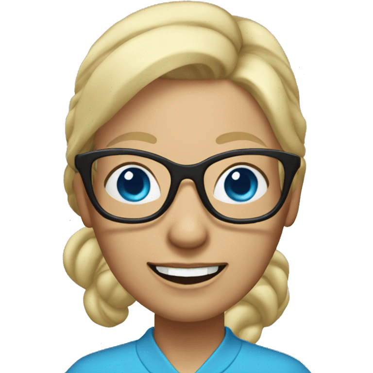 older woman with blue eyes and blonde hair with a ponytail and glasses emoji