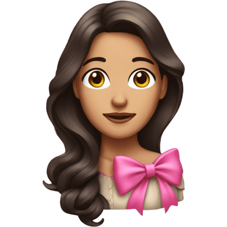 woman with long dark brown hair with big pink bow emoji