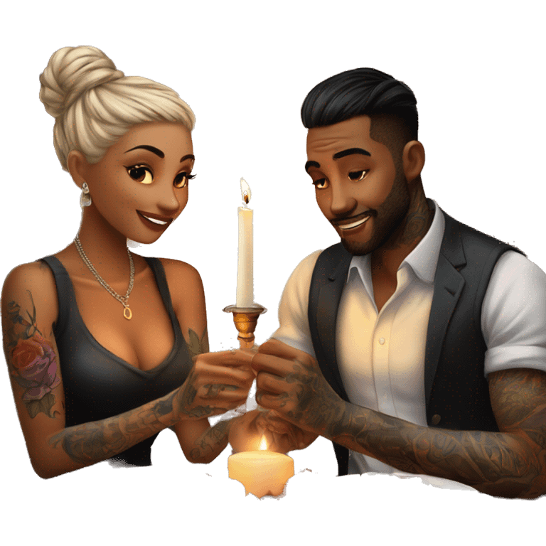 romantic candle light dinner for beautiful tattooed couple emoji