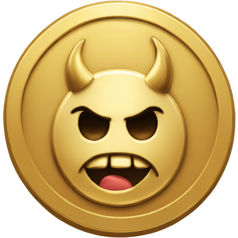 A gold coin stamped with a Devil on its face emoji