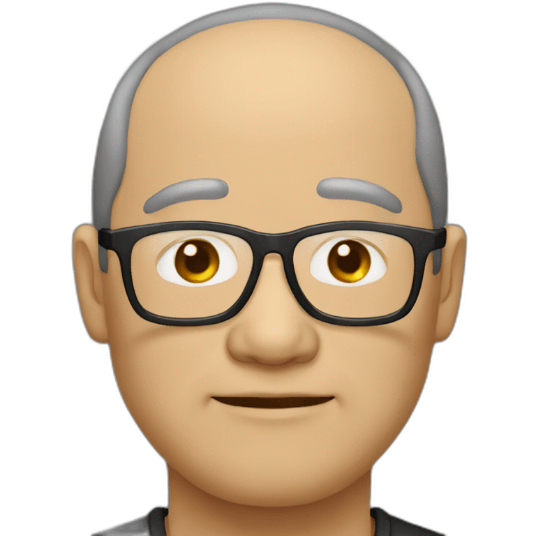 fifty year old small-flat-head-Chinese-man with eyeglasses wearing black-hoodle emoji