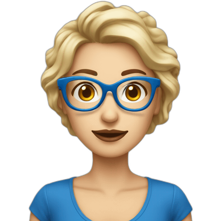 Maestra pelo rubio media melena gafas pequeñas ojos azules emoji