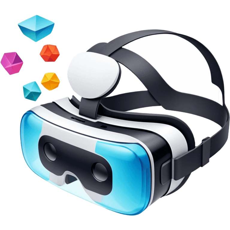 Show a VR headset or AR glasses, symbolizing the immersive experience. Include virtual objects or a 3D scene floating in the air in front of the headset. Use modern, tech-inspired colors. Do not include any emojis or smiley faces. Make the background transparent. emoji