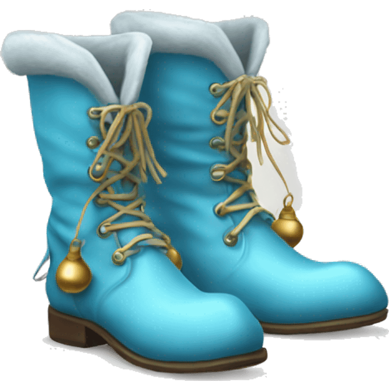 Realistic isolated light blue elf boots with bells. emoji