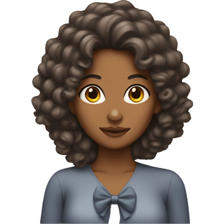 brownskin woman with long curly hair with bow emoji