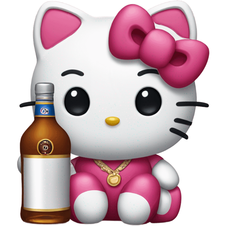 Hello kitty crying with tears holding Hennessy  emoji