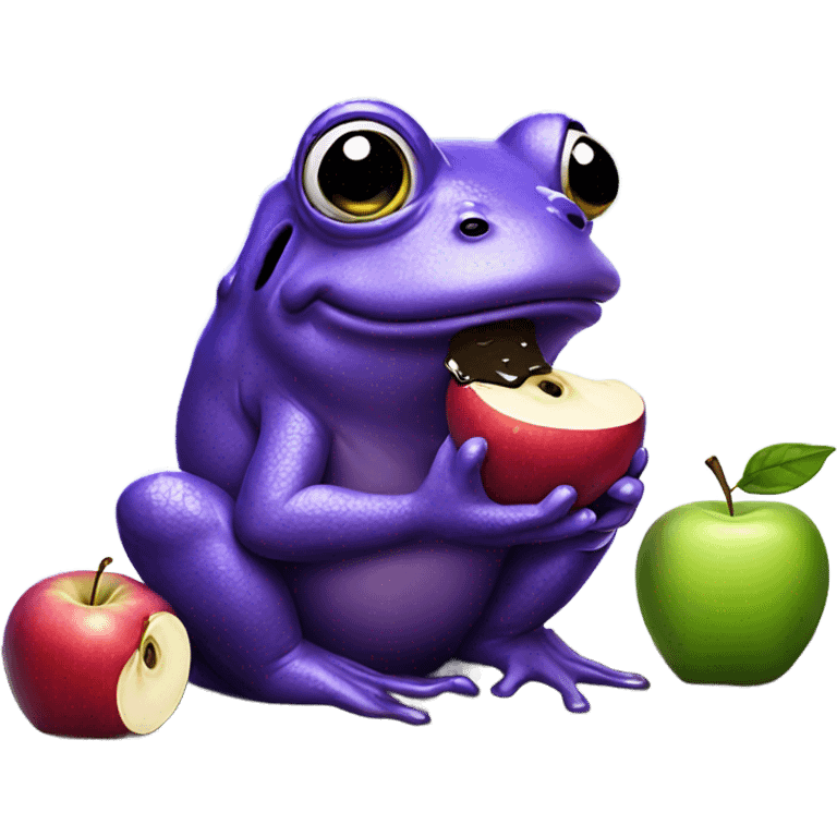 A purple frog drinking mud while eating an apple while wearing crocs emoji