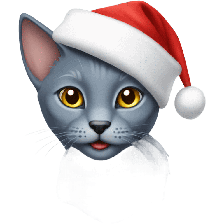 Running Russian blue cat wearing a Santa hat  emoji