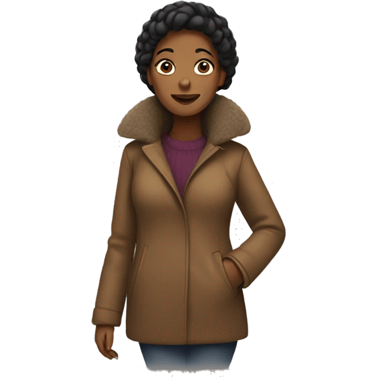 Brown skin woman wearing a coat emoji