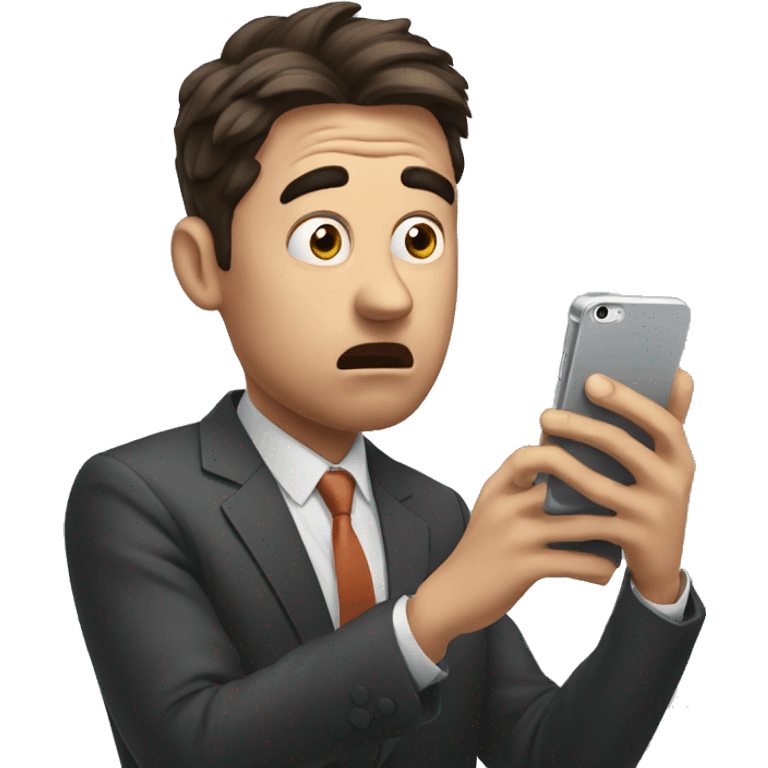 scared investor look at his iphone emoji