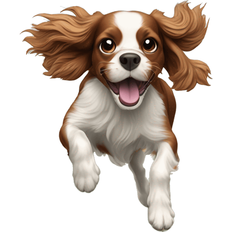 Cavalier spaniel leaping in a field emoji