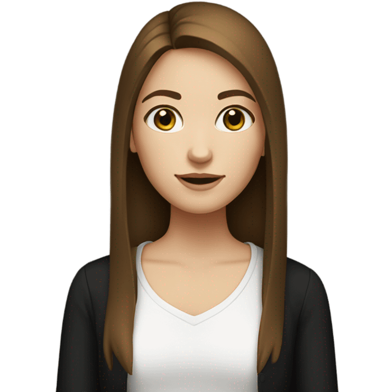 Brown straight hair white skin brown eyes black shirt girl emoji