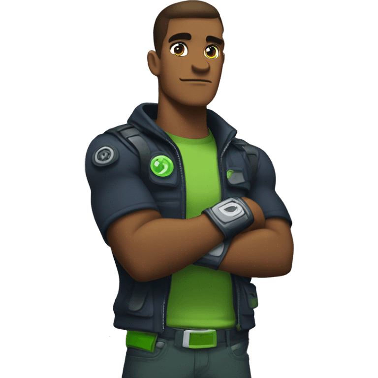 Omnitrix arms folded side looking, half body emoji