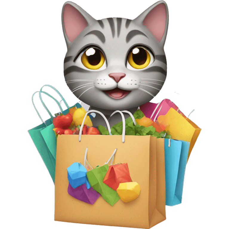 happy gay cat with shopping bags emoji