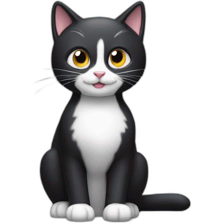 Cute happy Tux cat,his tail is always raised, and the tip of the tail is a small white ball. emoji