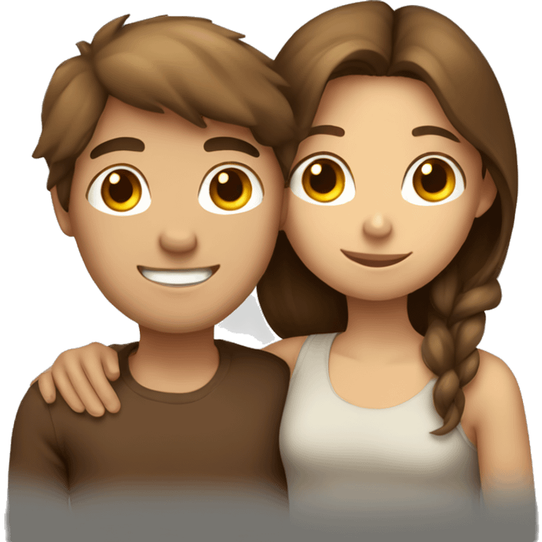 Brown hair girl and brown hair boy hugging emoji