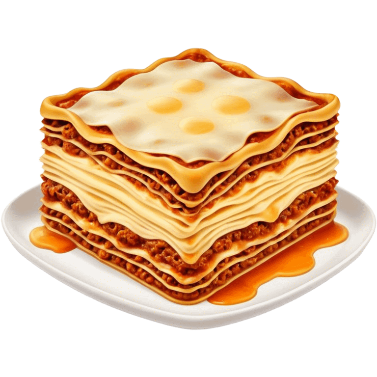 Lasagne alla Bolognese Cinematic Realistic Lasagne alla Bolognese Dish Emoji, depicted as a messy, layered pasta dish overflowing with melted cheese and rich meat sauce, rendered with hearty textures and warm, indulgent lighting. emoji