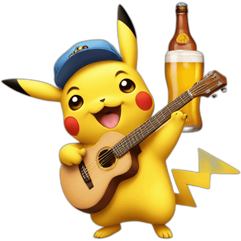 Pikachu avec une bière et une guitare emoji