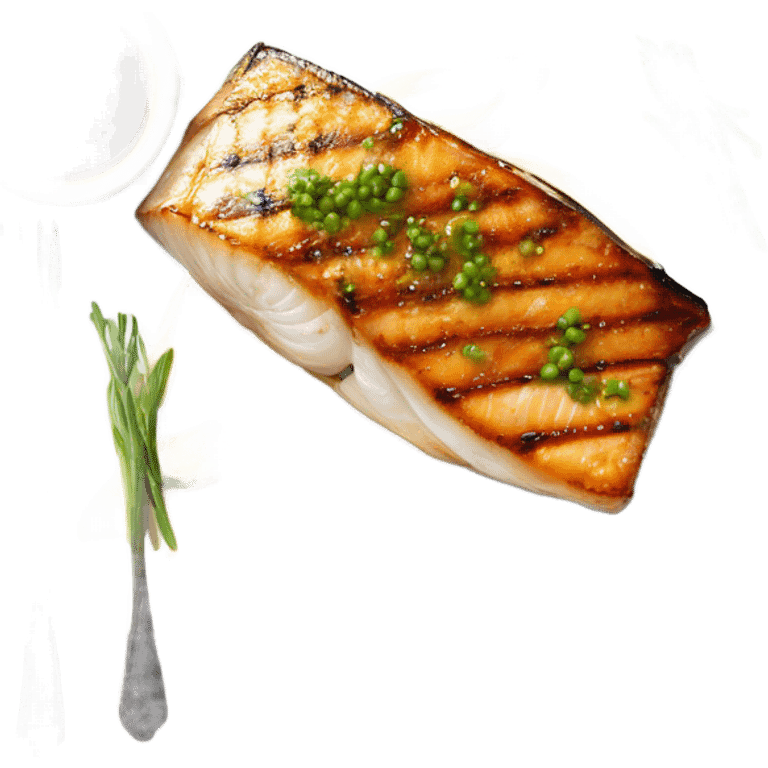 grilled fish fillet with brown butter sauce on white plate emoji