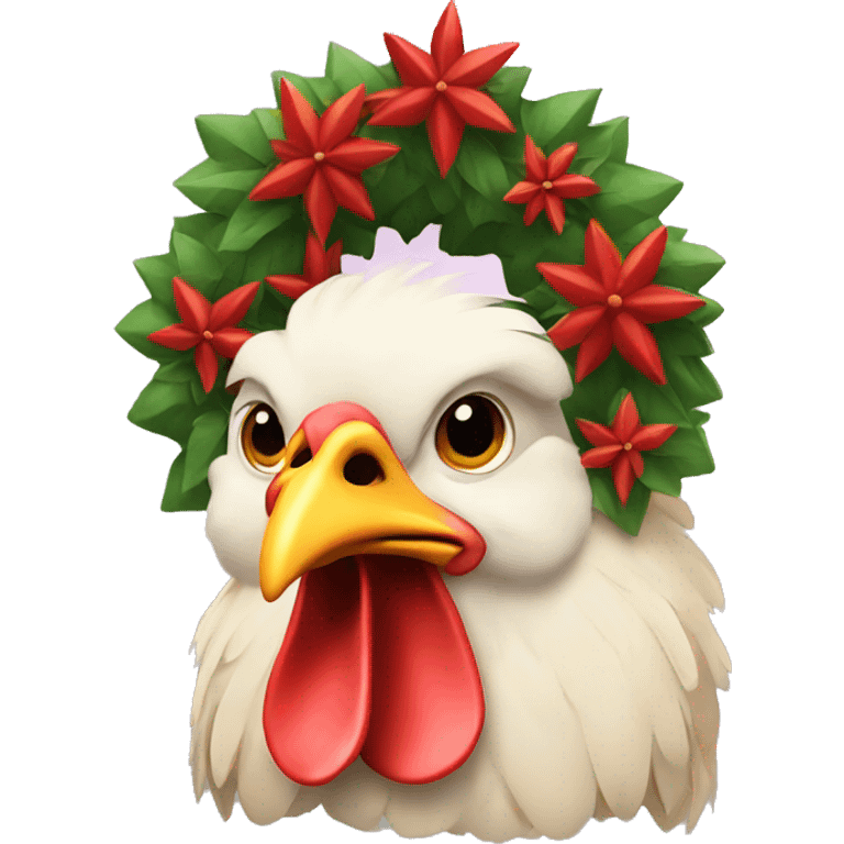 chicken wearing christmas wreath emoji