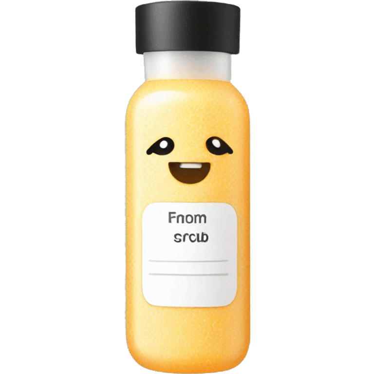 facial scrub bottle with label emoji