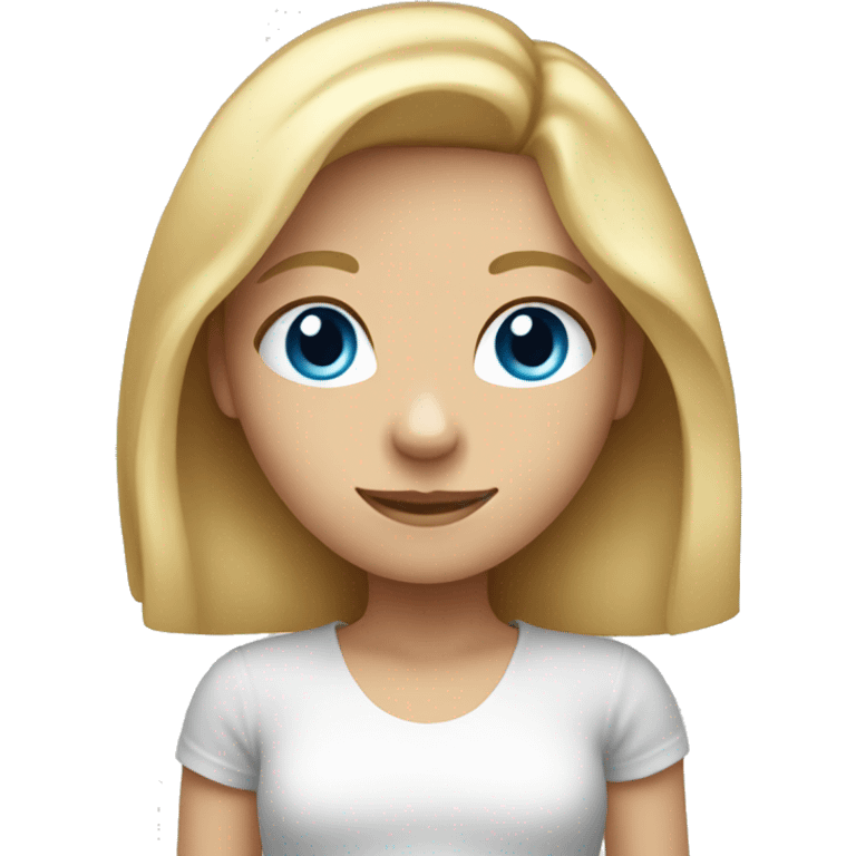 girl with shoulder-length blond hair, from afar, with blue eyes and a smile emoji