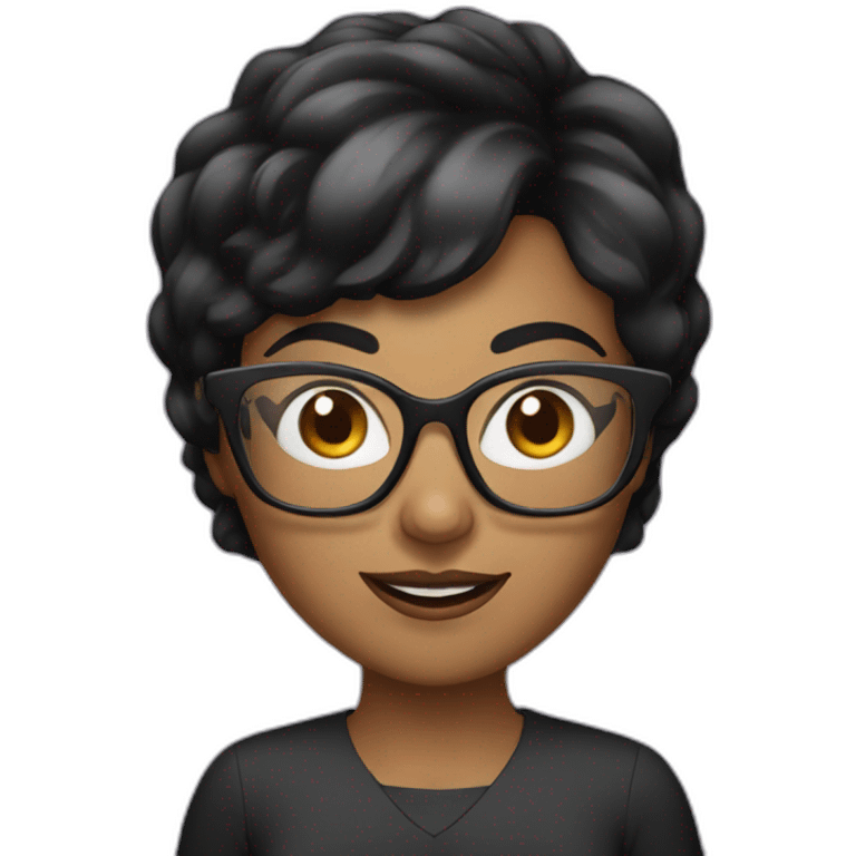 women black short hair and big glasses with phone emoji